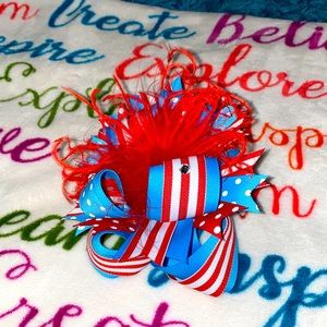 Never Worn Custom made red, white and turquoise bow.